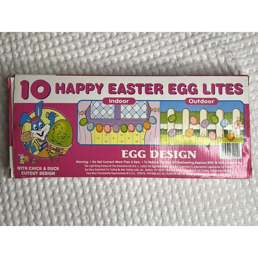 Easter Eggs Vintage Happy String Lights Indoor Outdoor Chick Duck Designs S